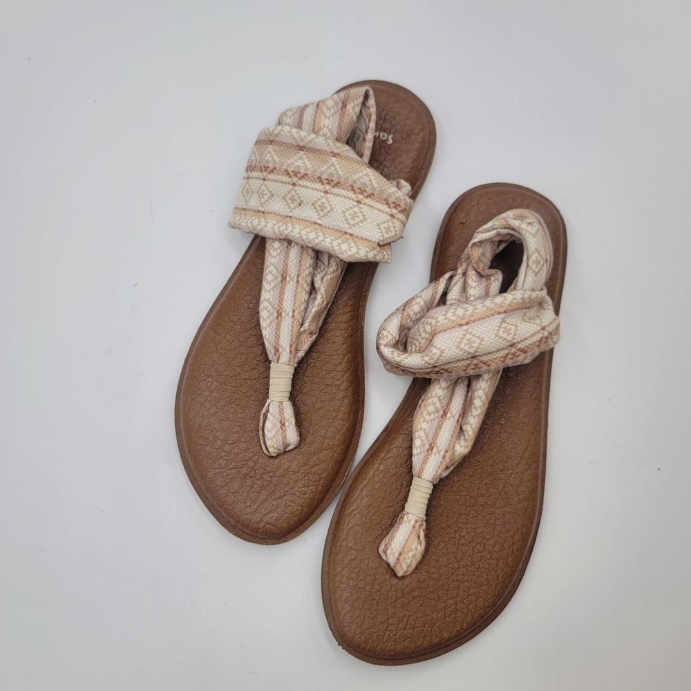 Sanuk Boho Yoga Sling 2 Tan Geometric Print Festival Travel Sandals Womens 8